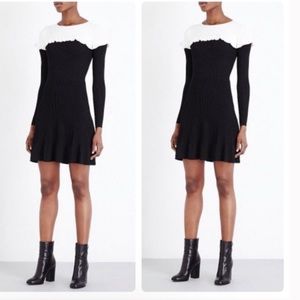 Sandro Frill black and white long sleeve knit dress